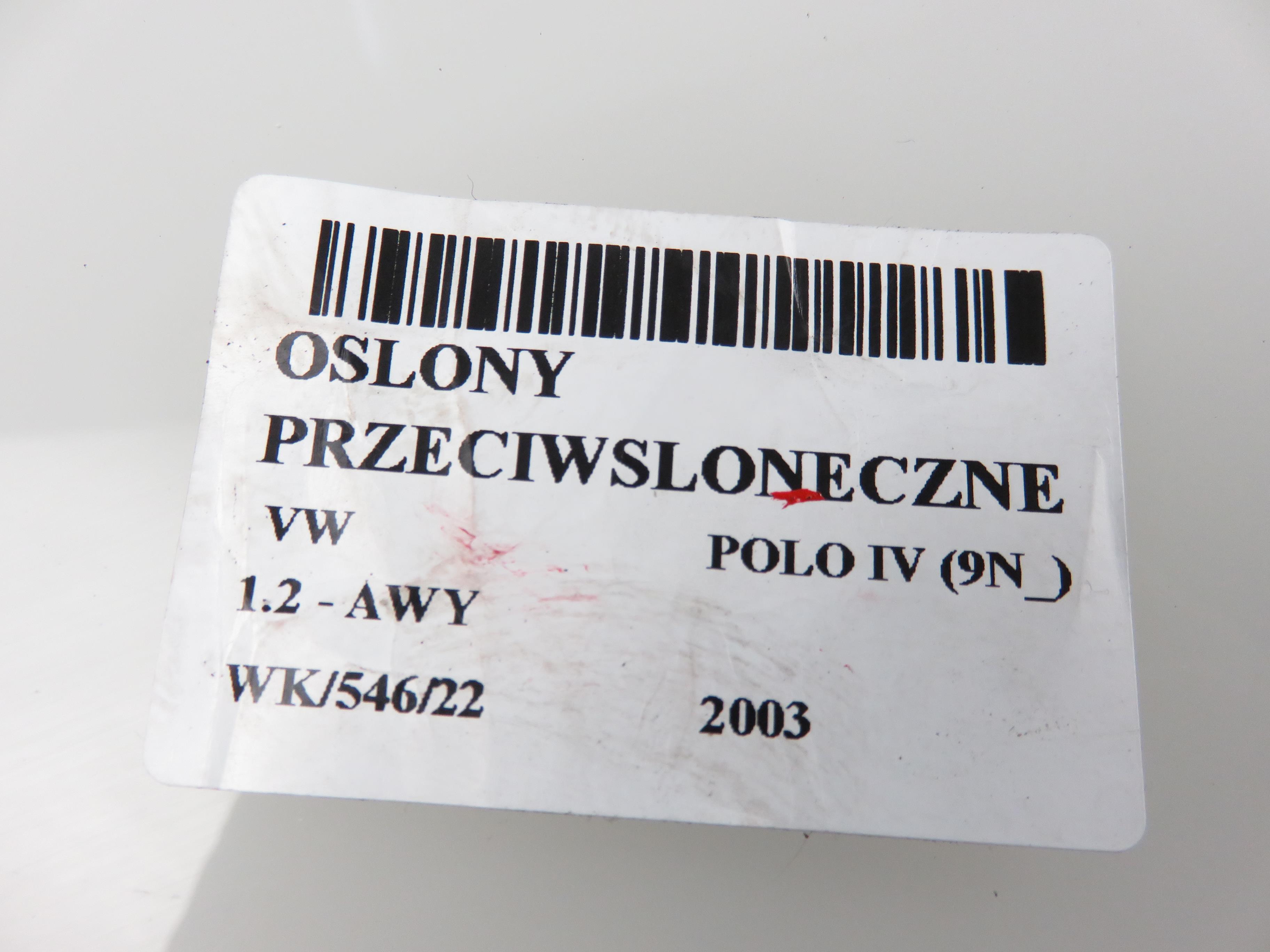 VOLKSWAGEN Polo 4 generation (2001-2009) Saules aizsardzības komplekts 21930703