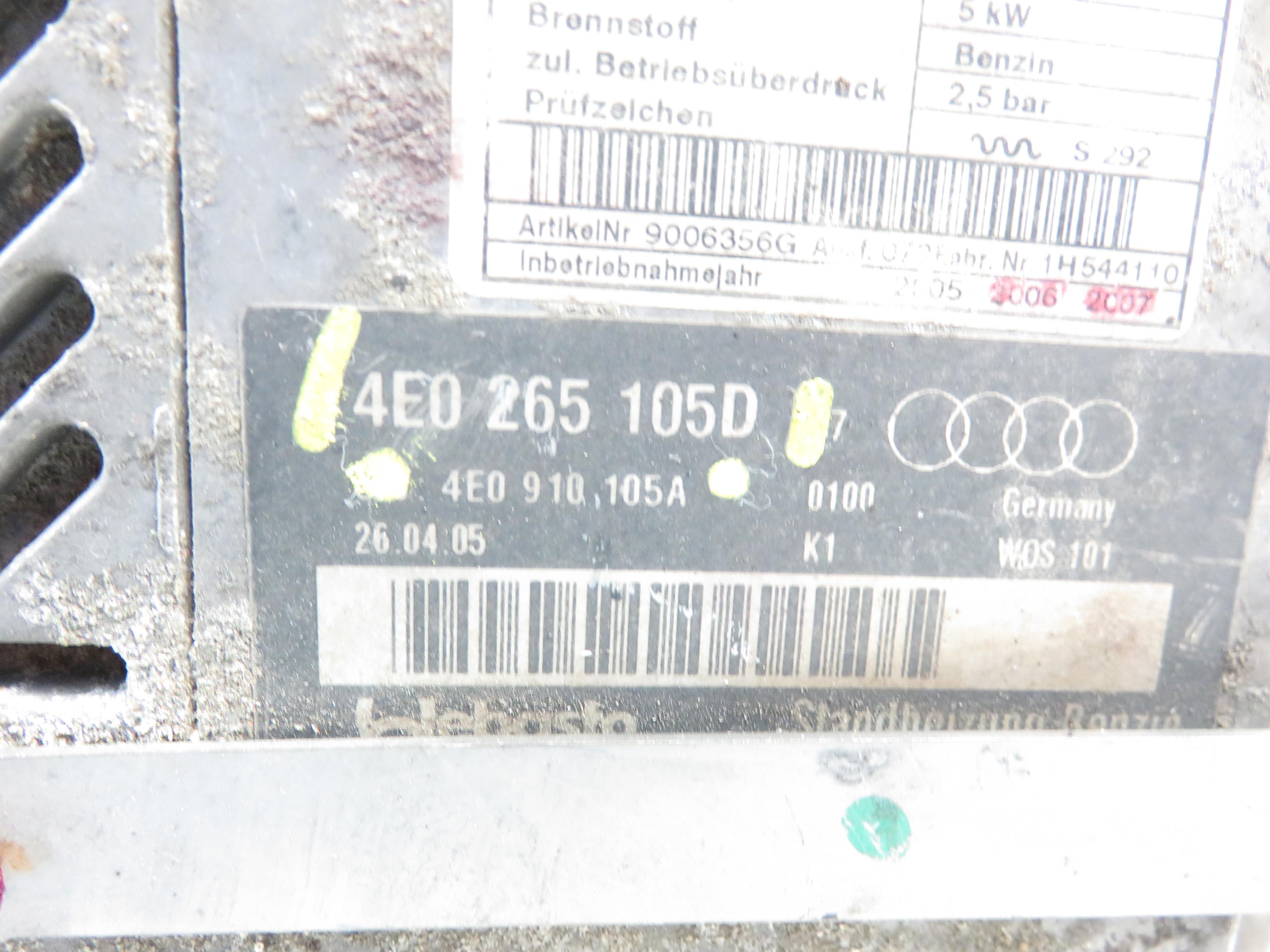 AUDI A8 D3/4E (2002-2010) Autonomous heater 4E0265105D, 4E0910105A 21836771