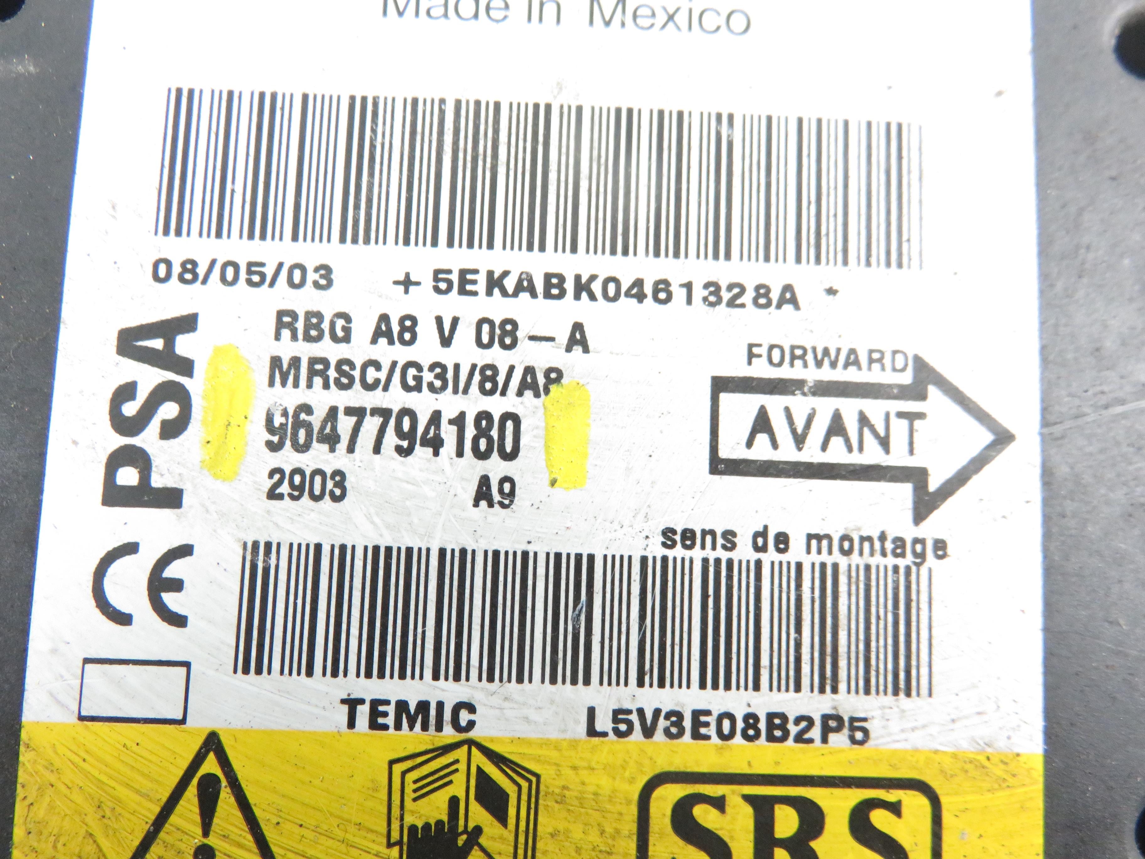 CITROËN C3 1 generation (2002-2010) Блок SRS 9647794180 21859624