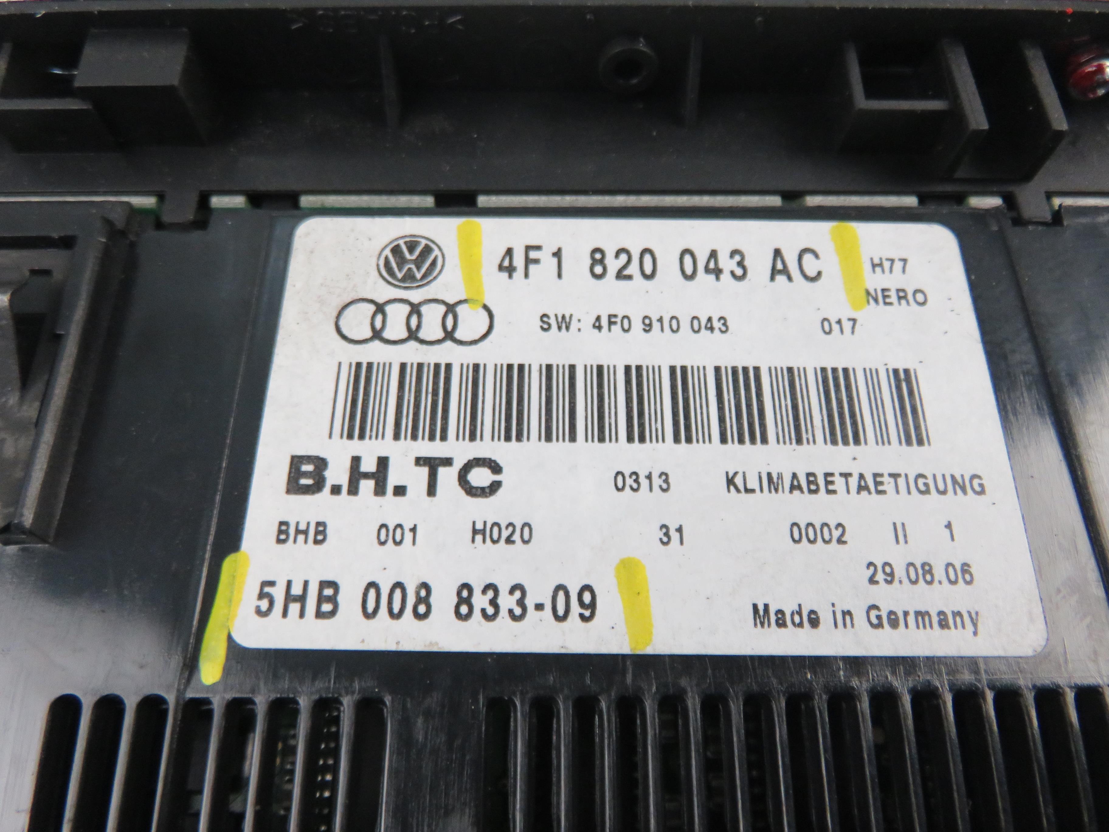 AUDI A6 C6/4F (2004-2011) Ilmastonhallintayksikkö 4F1820043AC,5HB00883309 25748301