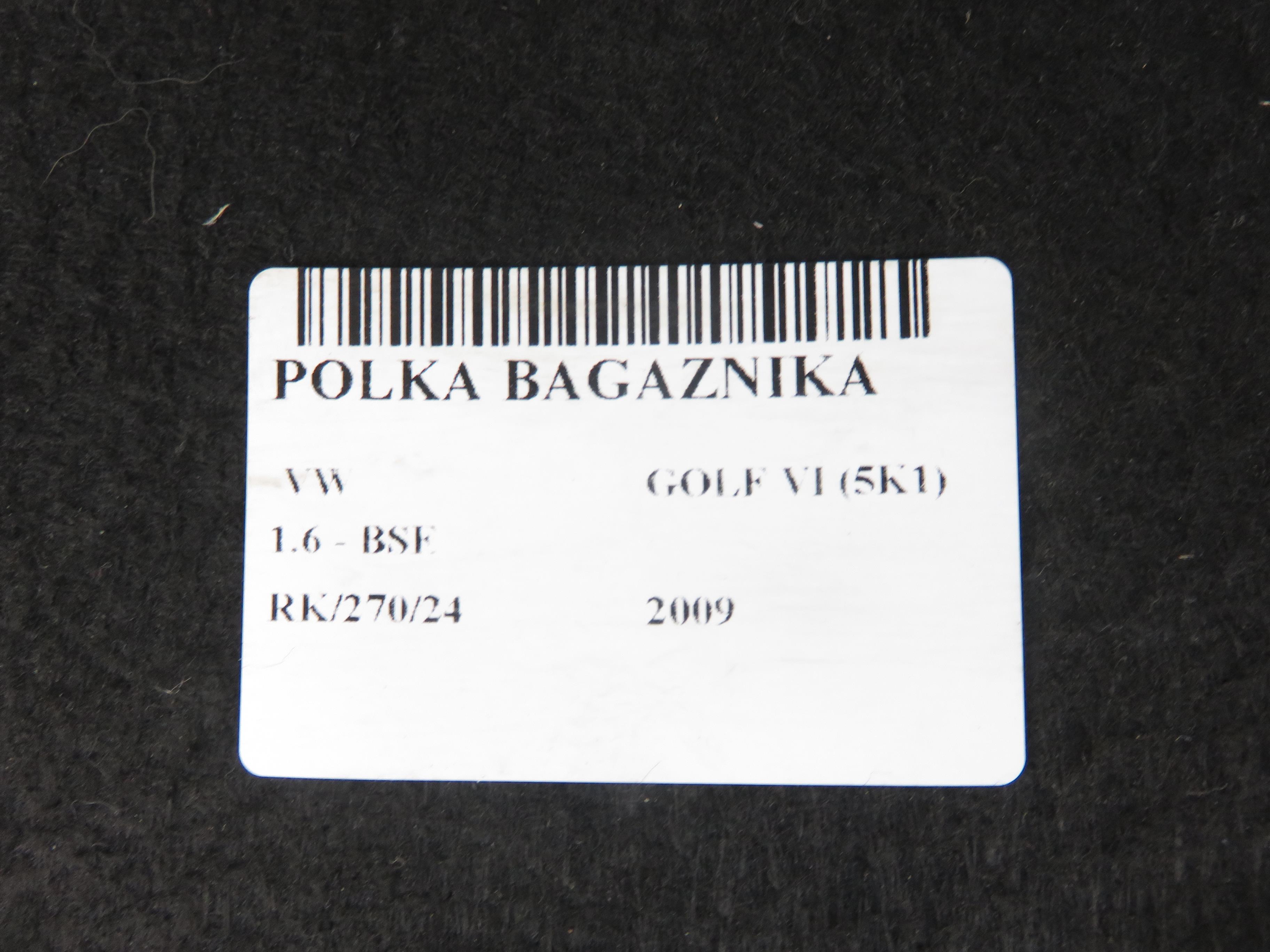 VOLKSWAGEN Golf 6 generation (2008-2015) Rear Parcel Shelf 1K6867769 24348910